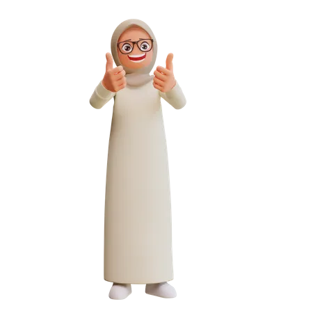 Muslimische Frau zeigt Daumen hoch  3D Illustration