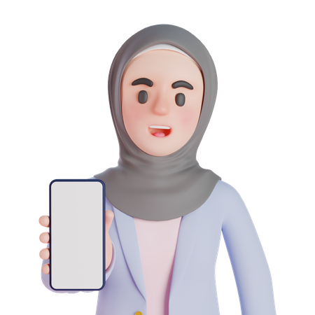 Muslimische Frau zeigt leeren Smartphone-Bildschirm  3D Illustration