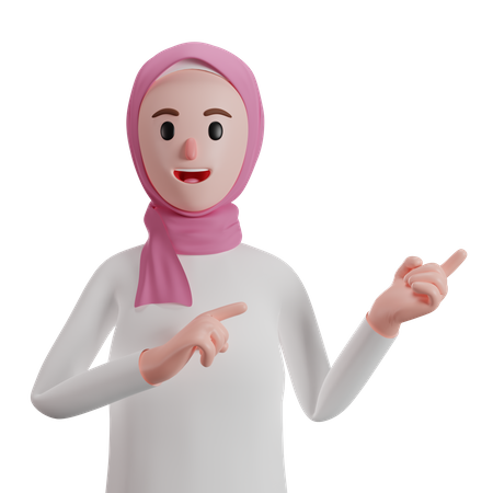 Muslimische Frau zeigt mit dem Finger in die Richtung  3D Icon