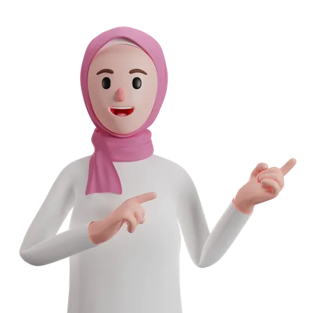 Muslimische Frau zeigt mit dem Finger in die Richtung  3D Illustration