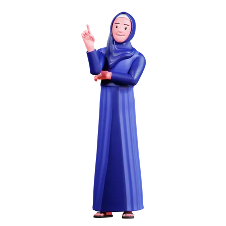 Muslimische Frau zeigt nach oben  3D Illustration