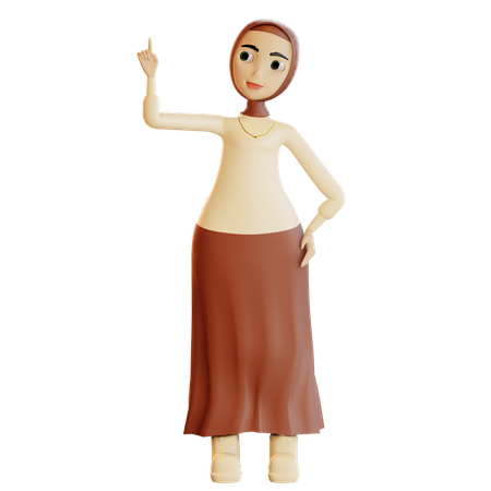 Muslimische Frau zeigt nach oben  3D Illustration
