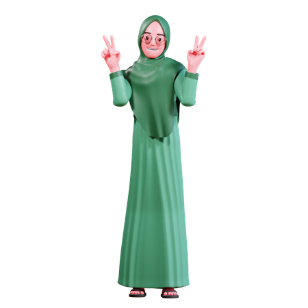 Muslimische Frau zeigt Victory-Zeichen  3D Illustration