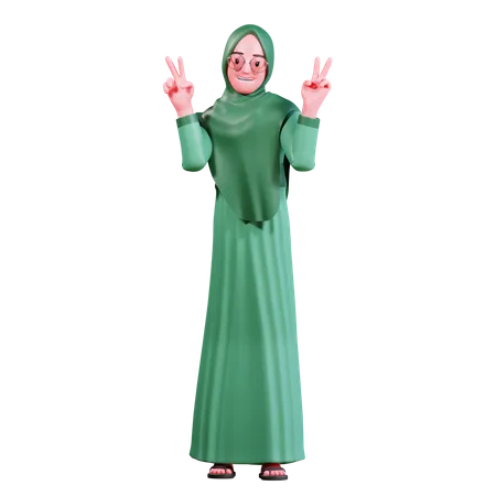 Muslimische Frau zeigt Victory-Zeichen  3D Illustration