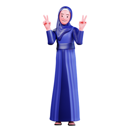 Muslimische Frau zeigt Victory-Zeichen  3D Illustration