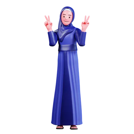 Muslimische Frau zeigt Victory-Zeichen  3D Illustration