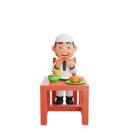 Muslimischer Junge beim Iftar-Gebet  3D Illustration