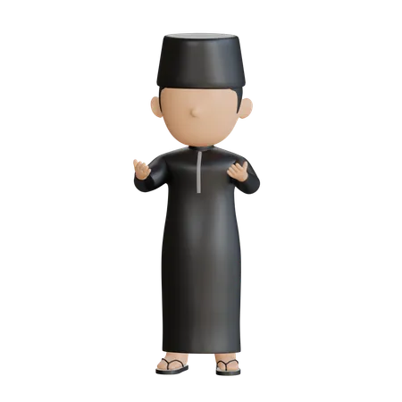 Muslimischer Junge beim muslimischen Gebet  3D Illustration