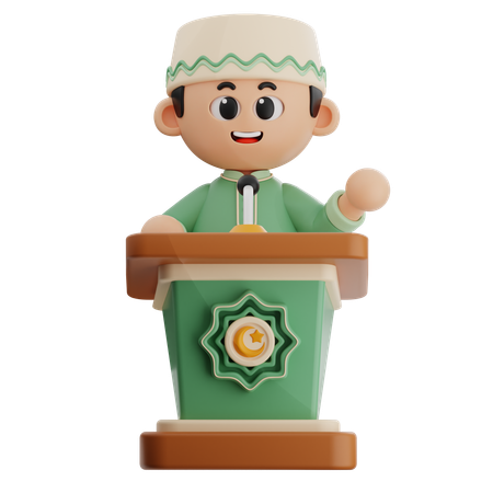 Muslimischer Junge spricht auf dem Podium  3D Illustration