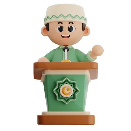 Muslimischer Junge spricht auf dem Podium  3D Illustration