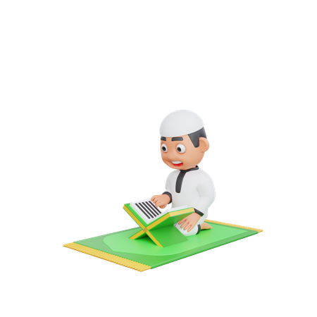 Muslimischer Junge liest den Koran  3D Illustration