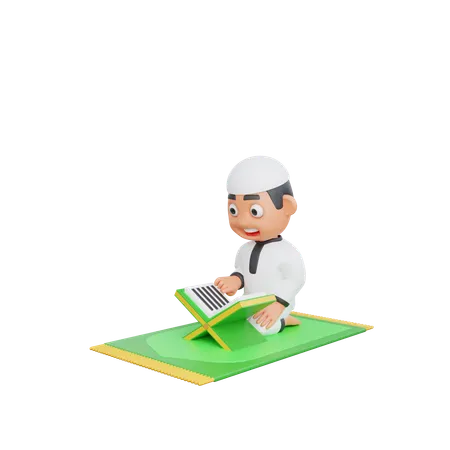 Muslimischer Junge liest den Koran  3D Illustration