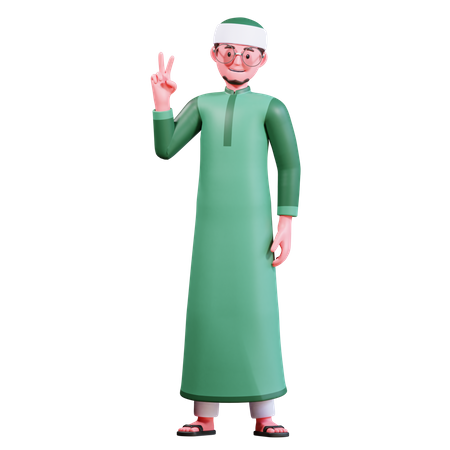 Muslimischer Junge zeigt Victory-Zeichen  3D Illustration