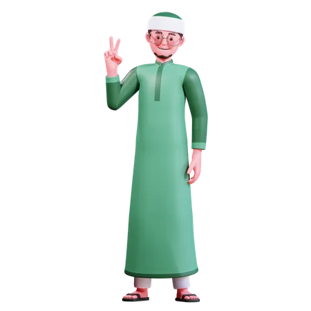 Muslimischer Junge zeigt Victory-Zeichen  3D Illustration