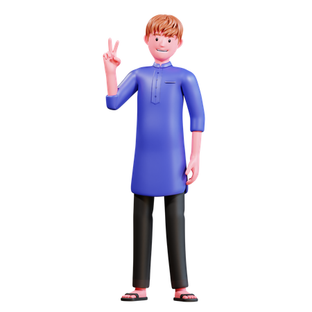 Muslimischer Junge zeigt Victory-Zeichen  3D Illustration