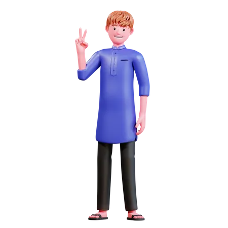 Muslimischer Junge zeigt Victory-Zeichen  3D Illustration