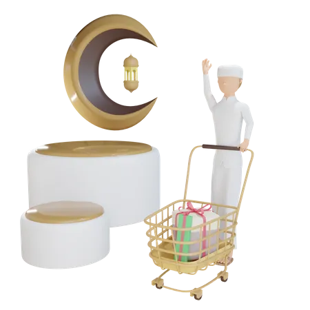 Muslimischer Mann beim Einkaufen  3D Illustration