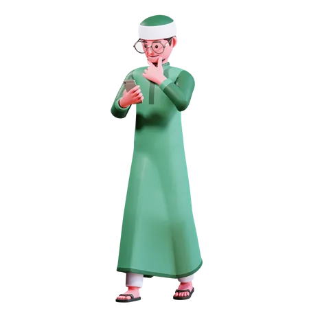 Muslimischer Mann mit Handy  3D Illustration