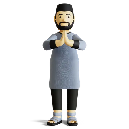 Muslimischer Mann grüßt zum Ramadan  3D Illustration