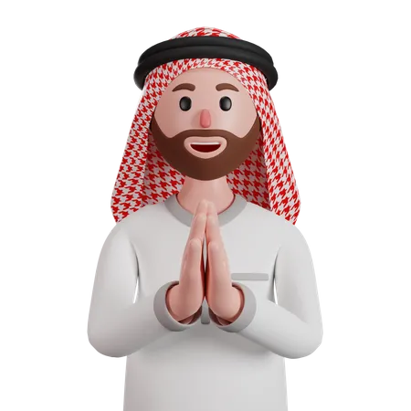 Muslimischer Mann grüßt mit Namaste  3D Illustration