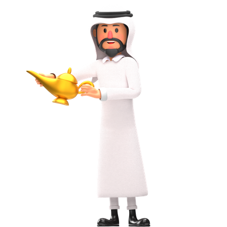 Muslimischer Mann mit Aladintopf  3D Illustration