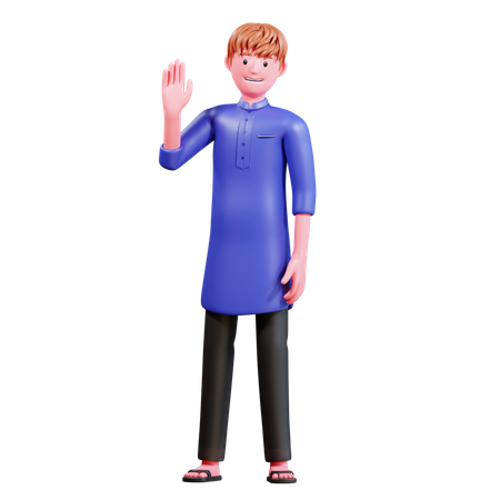 Muslimischer mann der die hand hebt  3D Illustration