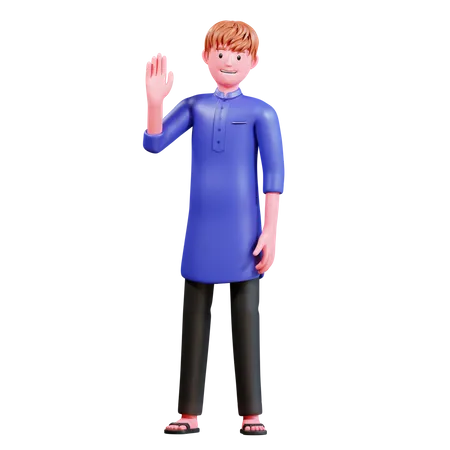 Muslimischer mann der die hand hebt  3D Illustration