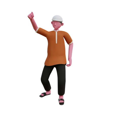 Muslimischer Mann mit erhobenem Daumen  3D Illustration