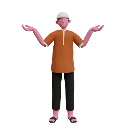 Muslimischer Mann mit weit geöffneten Armen  3D Icon