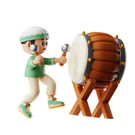 Muslimischer Mann spielt Trommel  3D Illustration