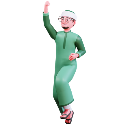 Muslimischer Mann springt in die Luft  3D Illustration