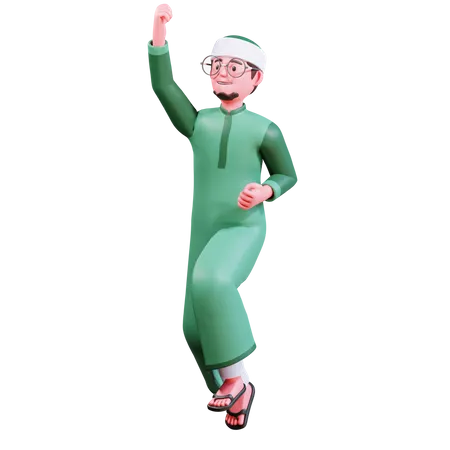 Muslimischer Mann springt in die Luft  3D Illustration