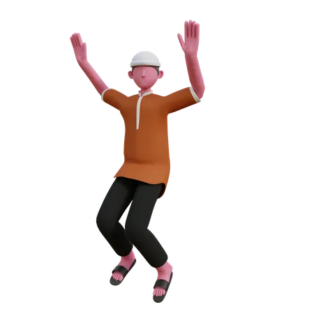 Muslimischer Mann springt vor Freude  3D Illustration