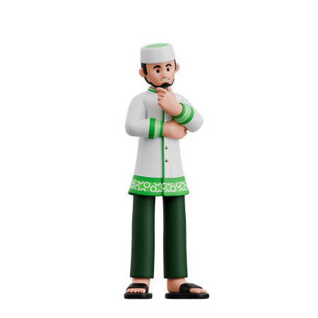 Muslimischer Mann steht und denkt nach  3D Icon