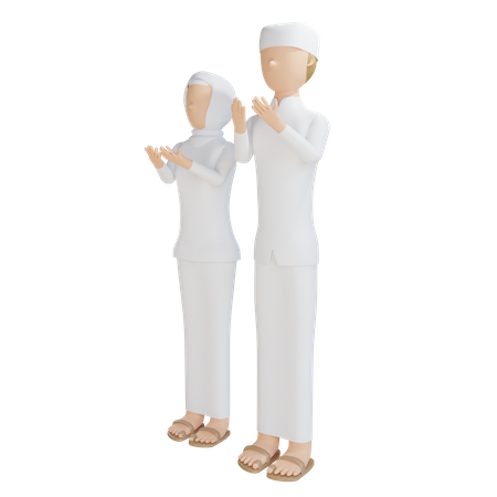 Muslimischer Mann und Frau beten gemeinsam  3D Illustration