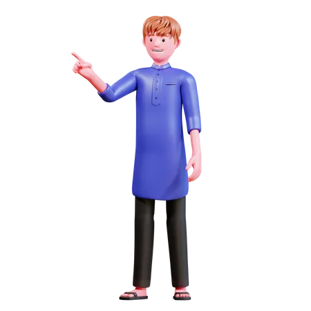 Muslimischer Mann zeigt auf etwas  3D Illustration