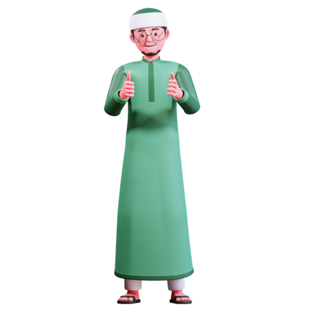 Muslimischer Mann zeigt Daumen hoch  3D Illustration