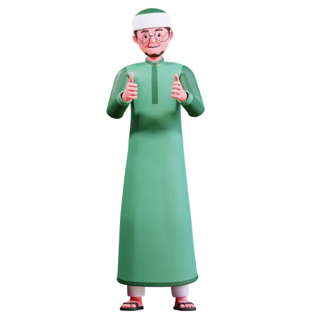 Muslimischer Mann zeigt Daumen hoch  3D Illustration