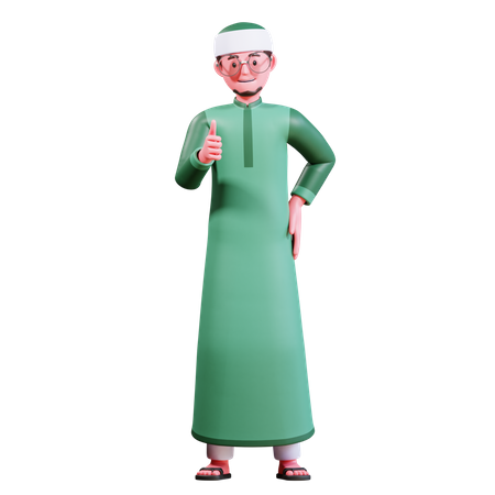 Muslimischer Mann zeigt Daumen hoch  3D Illustration