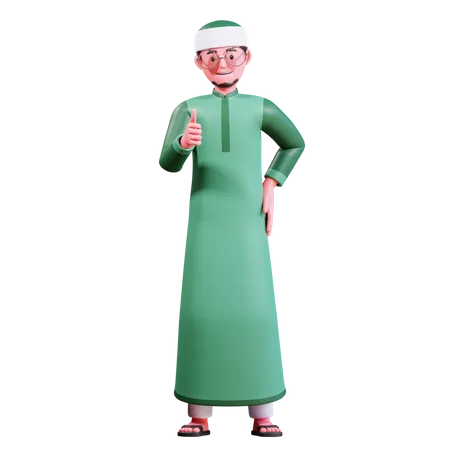 Muslimischer Mann zeigt Daumen hoch  3D Illustration