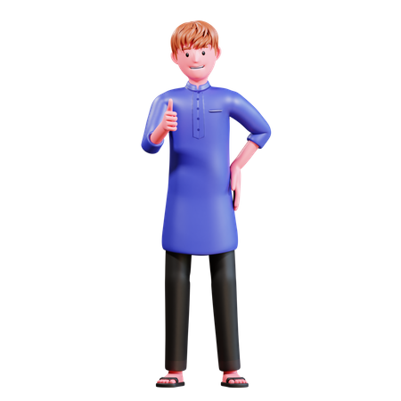 Muslimischer Mann zeigt Daumen hoch  3D Illustration