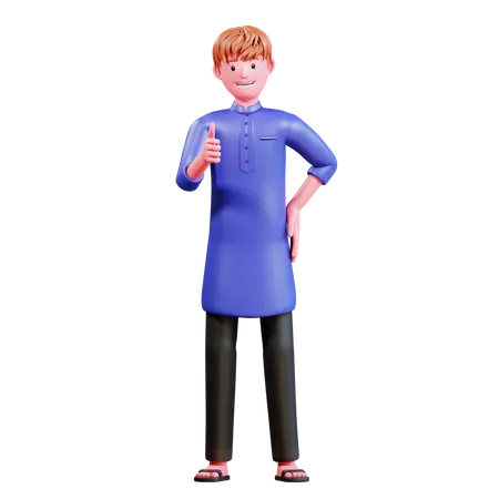 Muslimischer Mann zeigt Daumen hoch  3D Illustration