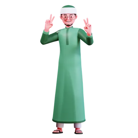 Muslimischer Mann zeigt Victory-Zeichen  3D Illustration