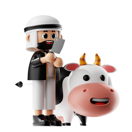 Muslimischer Mann zerlegt Kuh zum Eid-Fest  3D Illustration