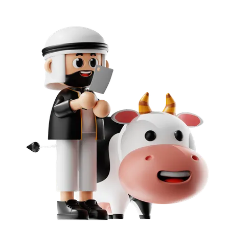 Muslimischer Mann zerlegt Kuh zum Eid-Fest  3D Illustration