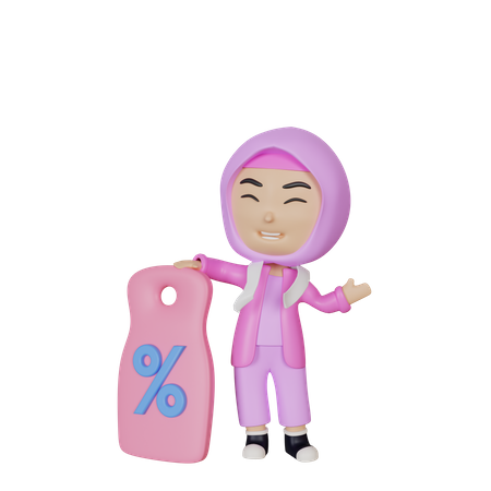 Muslimisches Mädchen mit Rabattcoupon  3D Illustration