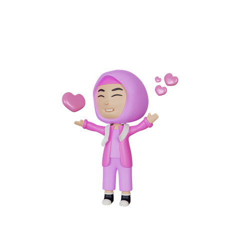 Muslimisches Mädchen mit weit geöffneten Armen  3D Icon