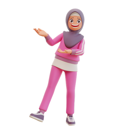 Muslimisches Mädchen zeigt etwas  3D Illustration