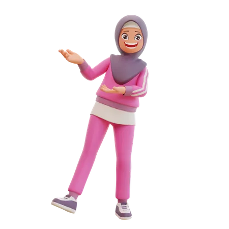Muslimisches Mädchen zeigt etwas  3D Illustration