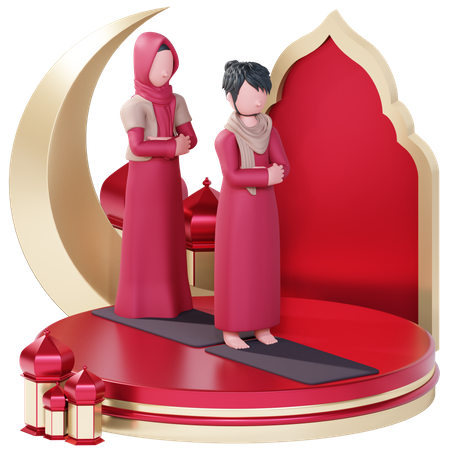 Muslimisches Paar beim Eid-Gebet  3D Illustration